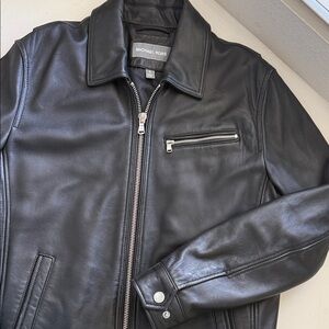 Michael Kors Black Leather Jacket with Zipper Detail